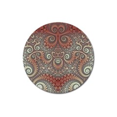 Red And White Color Swirls Magnet 3  (round) by SpinnyChairDesigns