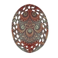 Red And White Color Swirls Oval Filigree Ornament (two Sides) by SpinnyChairDesigns