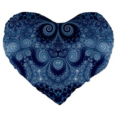 Royal Blue Swirls Large 19  Premium Flano Heart Shape Cushions by SpinnyChairDesigns