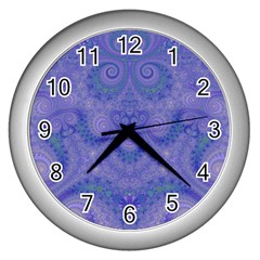 Mystic Purple Swirls Wall Clock (silver) by SpinnyChairDesigns