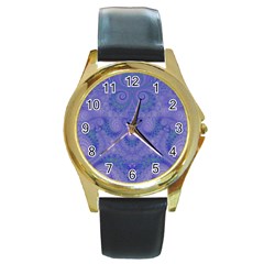 Mystic Purple Swirls Round Gold Metal Watch by SpinnyChairDesigns