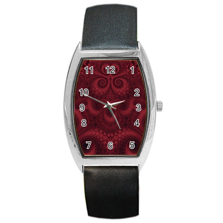 Burgundy Wine Swirls Barrel Style Metal Watch