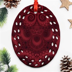 Burgundy Wine Swirls Oval Filigree Ornament (two Sides) by SpinnyChairDesigns