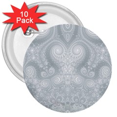 Ash Grey White Swirls 3  Buttons (10 Pack)  by SpinnyChairDesigns