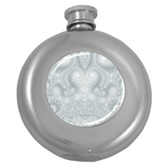 Ash Grey White Swirls Round Hip Flask (5 Oz) by SpinnyChairDesigns