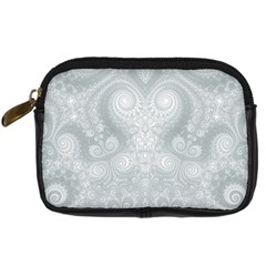 Ash Grey White Swirls Digital Camera Leather Case by SpinnyChairDesigns