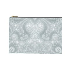 Ash Grey White Swirls Cosmetic Bag (large) by SpinnyChairDesigns