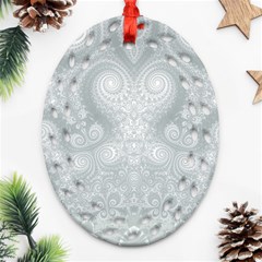 Ash Grey White Swirls Ornament (oval Filigree) by SpinnyChairDesigns