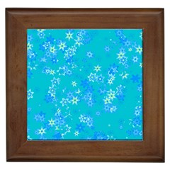 Aqua Blue Floral Print Framed Tile by SpinnyChairDesigns