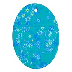 Aqua Blue Floral Print Ornament (oval)