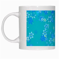 Aqua Blue Floral Print White Mugs by SpinnyChairDesigns