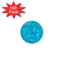 Aqua Blue Floral Print 1  Mini Buttons (100 Pack)  by SpinnyChairDesigns