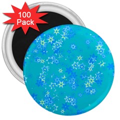 Aqua Blue Floral Print 3  Magnets (100 Pack) by SpinnyChairDesigns