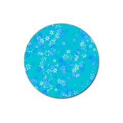 Aqua Blue Floral Print Magnet 3  (round) by SpinnyChairDesigns