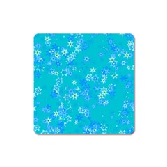 Aqua Blue Floral Print Square Magnet by SpinnyChairDesigns