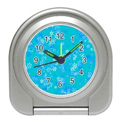 Aqua Blue Floral Print Travel Alarm Clock by SpinnyChairDesigns