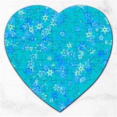 Aqua Blue Floral Print Jigsaw Puzzle (heart) by SpinnyChairDesigns