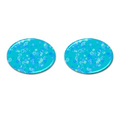 Aqua Blue Floral Print Cufflinks (oval) by SpinnyChairDesigns