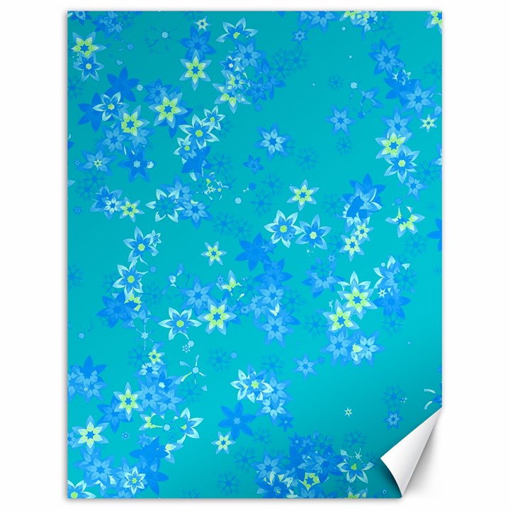 Aqua Blue Floral Print Canvas 18  x 24 