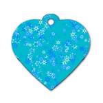 Aqua Blue Floral Print Dog Tag Heart (Two Sides) Front