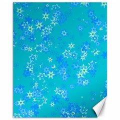 Aqua Blue Floral Print Canvas 11  X 14  by SpinnyChairDesigns