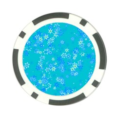 Aqua Blue Floral Print Poker Chip Card Guard by SpinnyChairDesigns