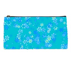 Aqua Blue Floral Print Pencil Case by SpinnyChairDesigns