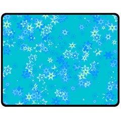 Aqua Blue Floral Print Fleece Blanket (medium)  by SpinnyChairDesigns