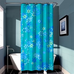 Aqua Blue Floral Print Shower Curtain 36  X 72  (stall)  by SpinnyChairDesigns