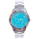 Aqua Blue Floral Print Stainless Steel Analogue Watch Front