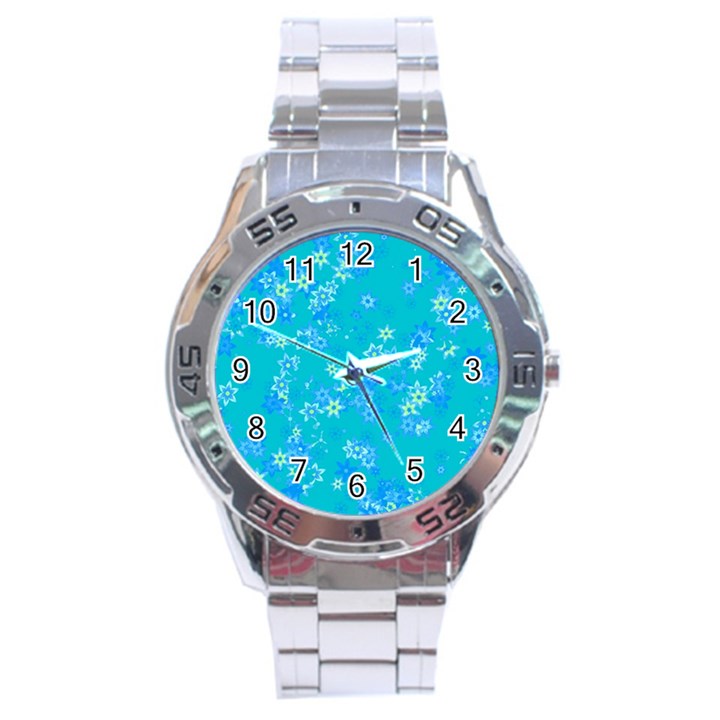 Aqua Blue Floral Print Stainless Steel Analogue Watch