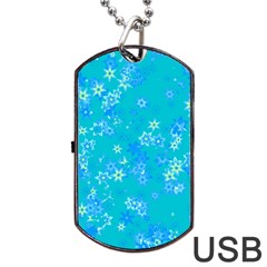 Aqua Blue Floral Print Dog Tag Usb Flash (two Sides) by SpinnyChairDesigns