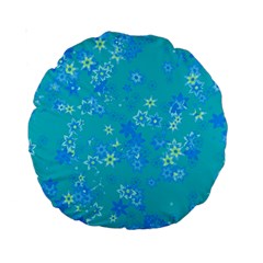 Aqua Blue Floral Print Standard 15  Premium Round Cushions by SpinnyChairDesigns