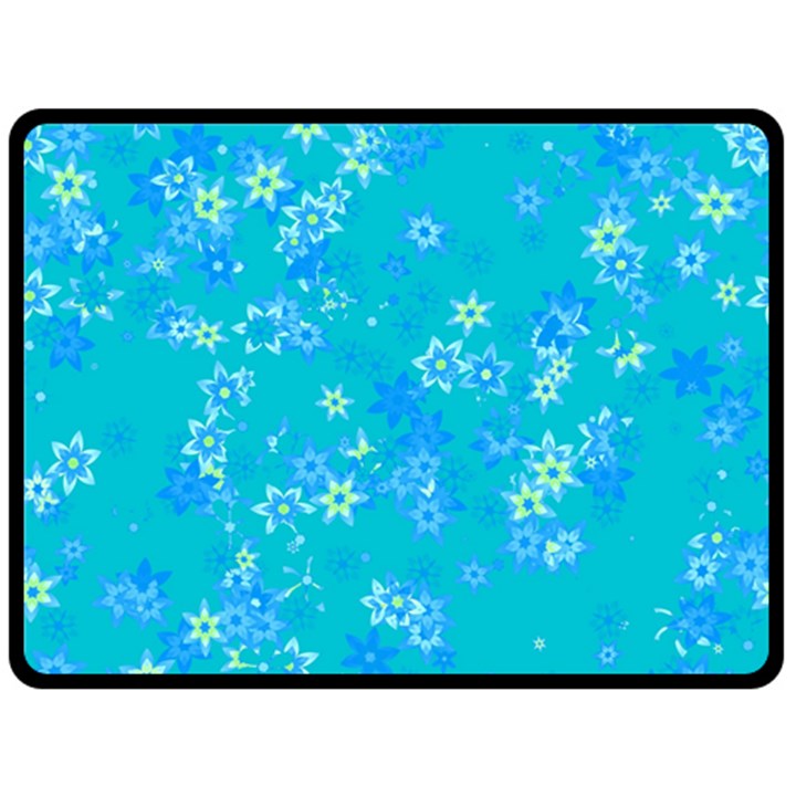 Aqua Blue Floral Print Double Sided Fleece Blanket (Large) 