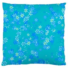 Aqua Blue Floral Print Large Flano Cushion Case (one Side) by SpinnyChairDesigns