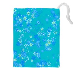 Aqua Blue Floral Print Drawstring Pouch (4xl) by SpinnyChairDesigns