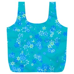 Aqua Blue Floral Print Full Print Recycle Bag (xxl) by SpinnyChairDesigns