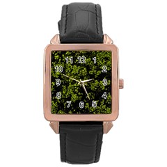 Nature Dark Camo Print Rose Gold Leather Watch  by dflcprintsclothing