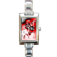 Abstract Red Black Floral Print Rectangle Italian Charm Watch by SpinnyChairDesigns