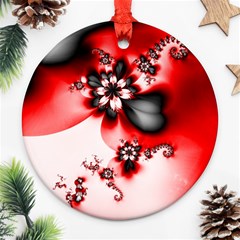 Abstract Red Black Floral Print Ornament (round) by SpinnyChairDesigns