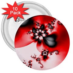 Abstract Red Black Floral Print 3  Buttons (10 Pack)  by SpinnyChairDesigns