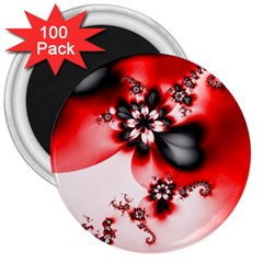 Abstract Red Black Floral Print 3  Magnets (100 Pack) by SpinnyChairDesigns