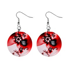 Abstract Red Black Floral Print Mini Button Earrings by SpinnyChairDesigns