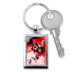 Abstract Red Black Floral Print Key Chain (rectangle) by SpinnyChairDesigns