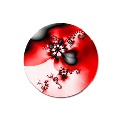 Abstract Red Black Floral Print Magnet 3  (round) by SpinnyChairDesigns