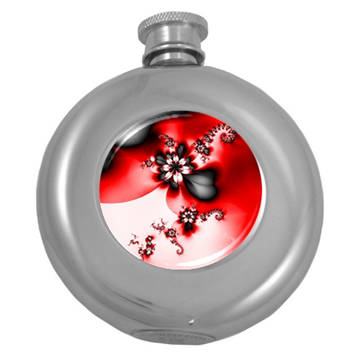 Abstract Red Black Floral Print Round Hip Flask (5 oz)