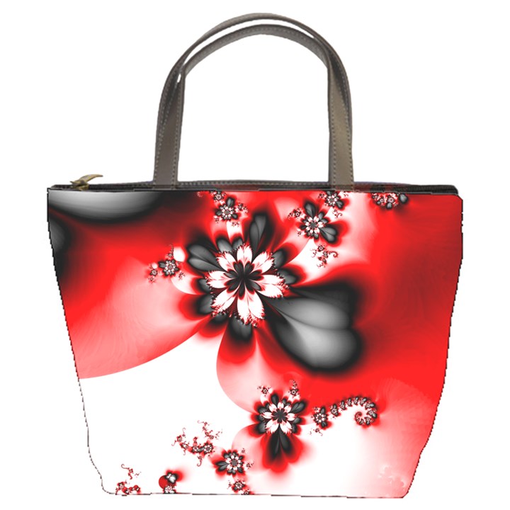 Abstract Red Black Floral Print Bucket Bag