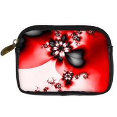 Abstract Red Black Floral Print Digital Camera Leather Case by SpinnyChairDesigns