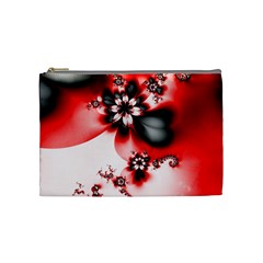 Abstract Red Black Floral Print Cosmetic Bag (medium) by SpinnyChairDesigns