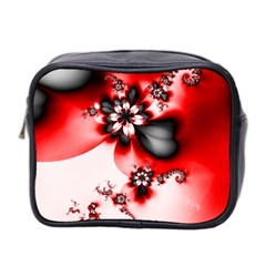 Abstract Red Black Floral Print Mini Toiletries Bag (two Sides) by SpinnyChairDesigns